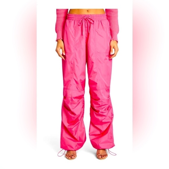 Retrofete Seroya NWT Adelina ruched parachute 90’s  Cargo Pants hot pink size XS - Picture 2 of 12